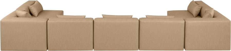 Meridian Furniture - Cube 180" Vegan Leather Upholstered 7 Piece Modular Sectional - 668Tan-Sec7B - GreatFurnitureDeal