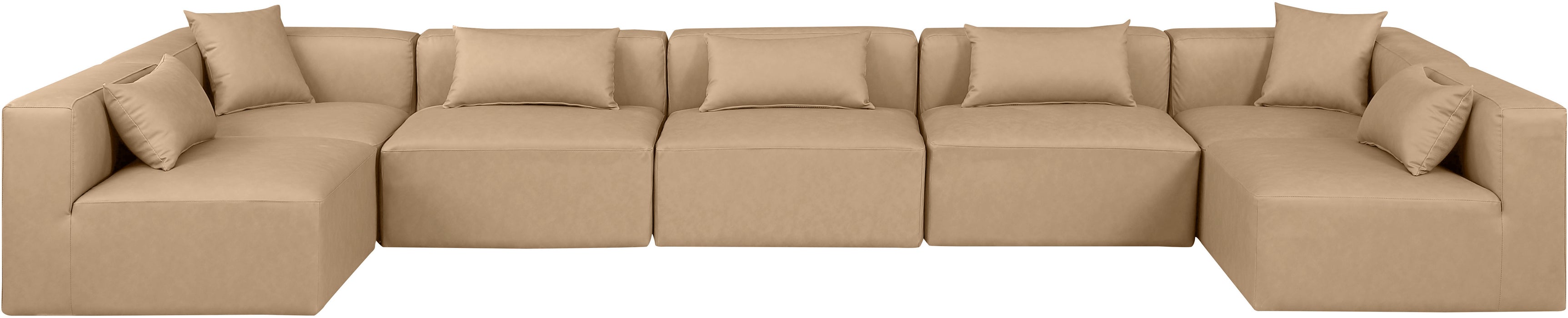 Meridian Furniture - Cube 180" Vegan Leather Upholstered 7 Piece Modular Sectional - 668Tan-Sec7B - GreatFurnitureDeal