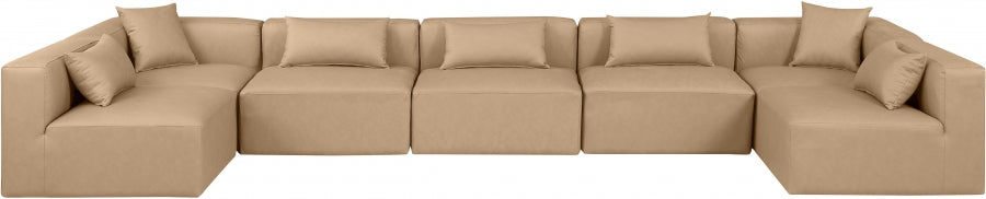 Meridian Furniture - Cube 180" Vegan Leather Upholstered 7 Piece Modular Sectional - 668Tan-Sec7B - GreatFurnitureDeal