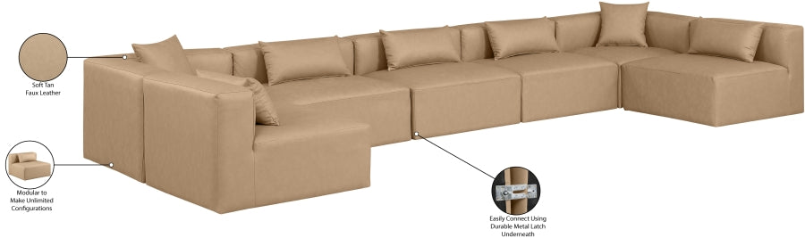 Meridian Furniture - Cube 180" Vegan Leather Upholstered 7 Piece Modular Sectional - 668Tan-Sec7B - GreatFurnitureDeal