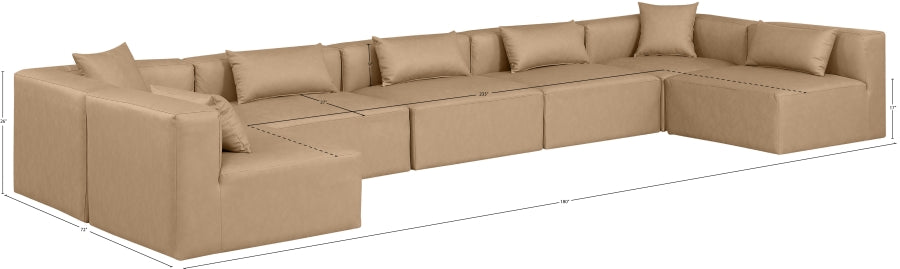 Meridian Furniture - Cube 180" Vegan Leather Upholstered 7 Piece Modular Sectional - 668Tan-Sec7B - GreatFurnitureDeal
