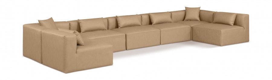 Meridian Furniture - Cube 180" Vegan Leather Upholstered 7 Piece Modular Sectional - 668Tan-Sec7B - GreatFurnitureDeal