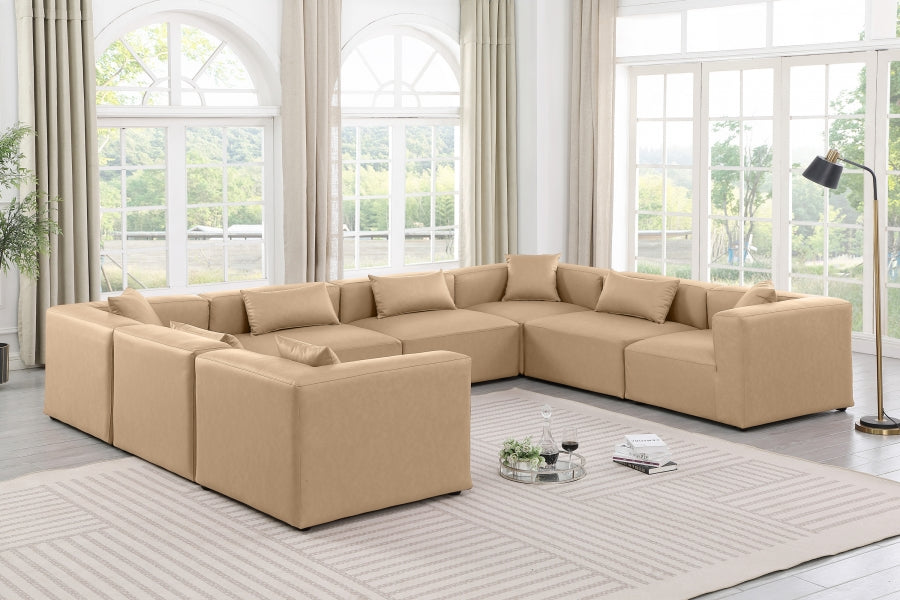Meridian Furniture - Cube 144" Vegan Leather Upholstered 8 Piece Modular Sectional - 668Tan-Sec8A - GreatFurnitureDeal