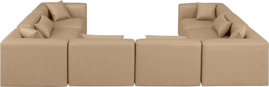 Meridian Furniture - Cube 144" Vegan Leather Upholstered 8 Piece Modular Sectional - 668Tan-Sec8A - GreatFurnitureDeal
