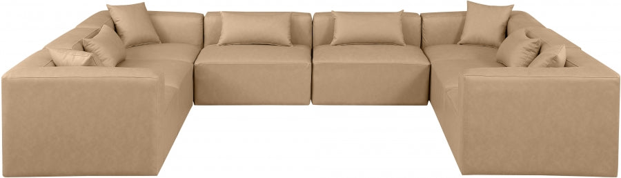 Meridian Furniture - Cube 144" Vegan Leather Upholstered 8 Piece Modular Sectional - 668Tan-Sec8A - GreatFurnitureDeal