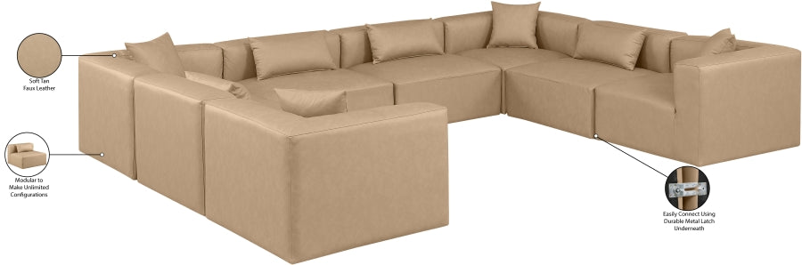 Meridian Furniture - Cube 144" Vegan Leather Upholstered 8 Piece Modular Sectional - 668Tan-Sec8A - GreatFurnitureDeal