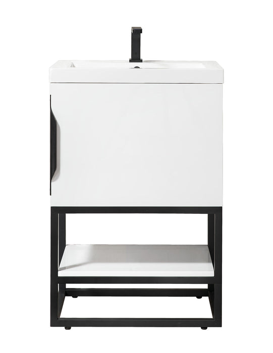 James Martin Furniture - Columbia 24" Single Vanity, Glossy White, Matte Black w/ White Glossy Composite Stone Top - 883-V24-GW-MB-WG - GreatFurnitureDeal