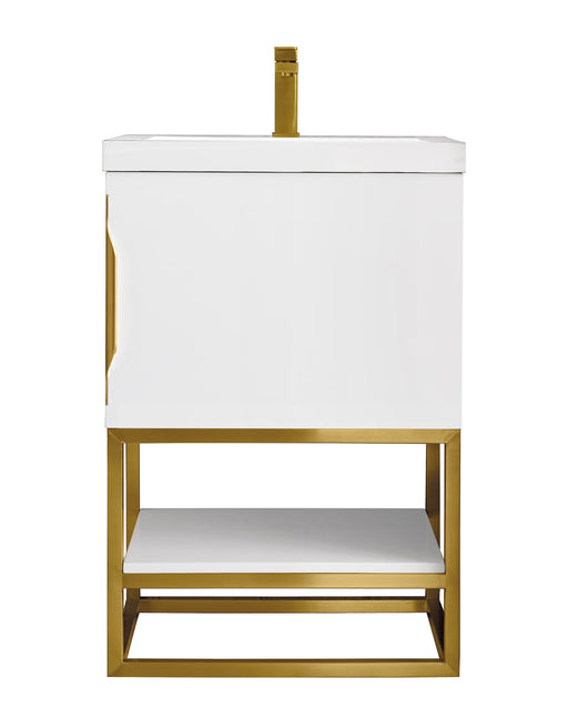 James Martin Furniture - Columbia 24" Single Vanity, Glossy White, Radiant Gold w/ White Glossy Composite Stone Top - 883-V24-GW-RG-WG - GreatFurnitureDeal