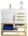 James Martin Furniture - Columbia 36" Single Vanity, Glossy White, Radiant Gold w/ Glossy White Composite Stone Top - 983-V36-GW-RG-GW - GreatFurnitureDeal