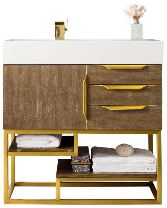 James Martin Furniture - Columbia 36" Single Vanity Cabinet, Latte Oak, Radiant Gold - 983-V36-LTO-RG - GreatFurnitureDeal