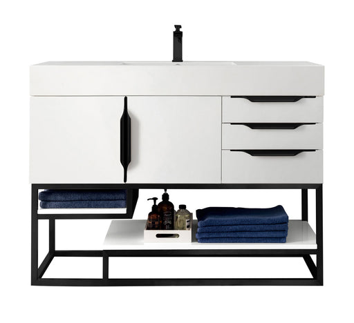 James Martin Furniture - Columbia 48" Single Vanity, Glossy White, Matte Black w/ Glossy White Composite Stone Top - 983-V48-GW-MB-GW - GreatFurnitureDeal