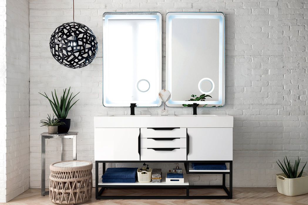 James Martin Furniture - Columbia 59" Double Vanity, Glossy White, Matte Black w/ Glossy White Composite Stone Top - 983-V59D-GW-MB-GW - GreatFurnitureDeal