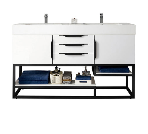 James Martin Furniture - Columbia 59" Double Vanity Cabinet, Glossy White, Matte Black - 983-V59D-GW-MB - GreatFurnitureDeal