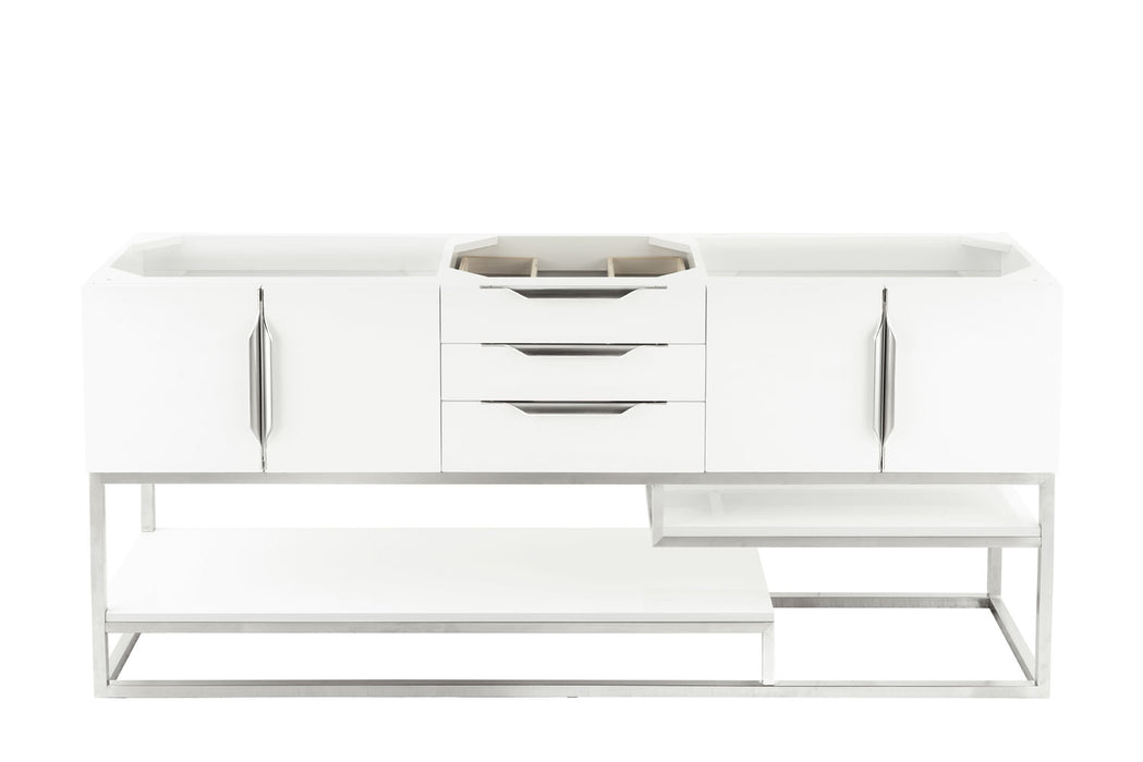 James Martin Furniture - Columbia 72" Single Vanity Cabinet, Glossy White, Brushed Nickel - 983-V72S-GW-BN - GreatFurnitureDeal