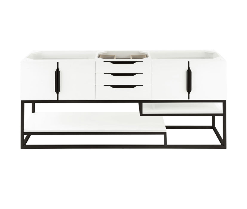 James Martin Furniture - Columbia 72" Double Vanity Cabinet, Glossy White, Matte Black - 983-V72D-GW-MB - GreatFurnitureDeal