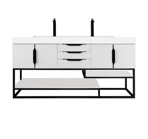 James Martin Furniture - Columbia 72" Double Vanity, Glossy White, Matte Black w/ Glossy White Composite Stone Top - 983-V72D-GW-MB-GW - GreatFurnitureDeal