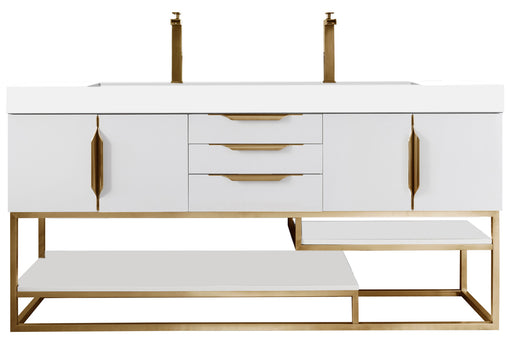 James Martin Furniture - Columbia 72" Double Vanity, Glossy White, Radiant Gold w/ Glossy White Composite Stone Top - 983-V72D-GW-RG-GW - GreatFurnitureDeal