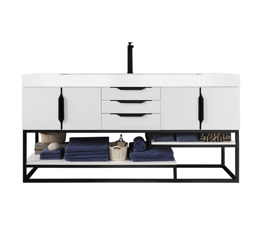 James Martin Furniture - Columbia 72" Single Vanity, Glossy White, Matte Black w/ Glossy White Composite Stone Top - 983-V72S-GW-MB-GW - GreatFurnitureDeal