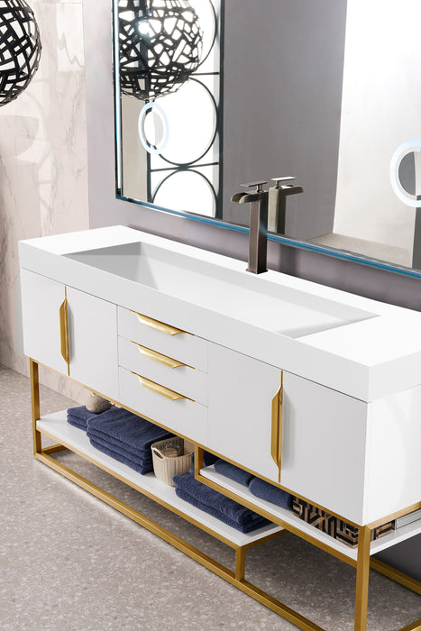 James Martin Furniture - Columbia 72" Single Vanity, Glossy White, Radiant Gold w/ Glossy White Composite Stone Top - 983-V72S-GW-RG-GW - GreatFurnitureDeal