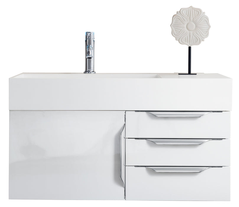 James Martin Furniture - Columbia 36" Single Wall Mount Vanity, Glossy White, Brushed Nickel w/ Glossy White Composite Stone Top - 983-V36-W-GW-N-GW - GreatFurnitureDeal