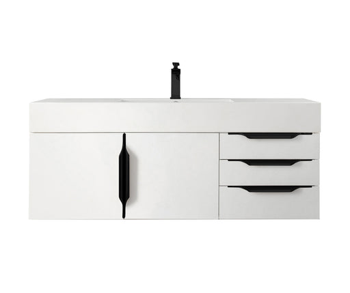 James Martin Furniture - Columbia 48" Single Wall Mount Vanity, Glossy White, Matte Black w/ Glossy White Composite Stone Top - 983-V48-W-GW-B-GW - GreatFurnitureDeal