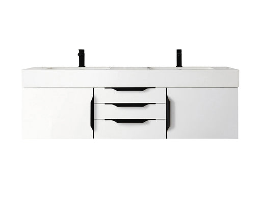 James Martin Furniture - Columbia 59" Double Wall Mount Vanity, Glossy White, Matte Black w/ Glossy White Composite Stone Top - 983-V59D-W-GW-B-GW - GreatFurnitureDeal