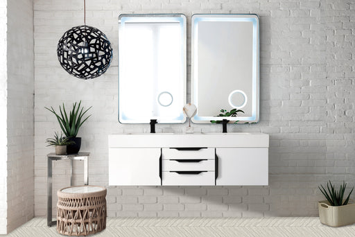 James Martin Furniture - Columbia 59" Double Wall Mount Vanity, Glossy White, Matte Black w/ Glossy White Composite Stone Top - 983-V59D-W-GW-B-GW - GreatFurnitureDeal