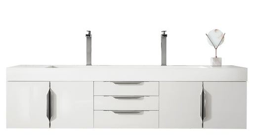 James Martin Furniture - Columbia 72" Double Wall Mount Vanity, Glossy White, Brushed Nickel w/ Glossy White Composite Stone Top - 983-V72D-W-GW-N-GW - GreatFurnitureDeal