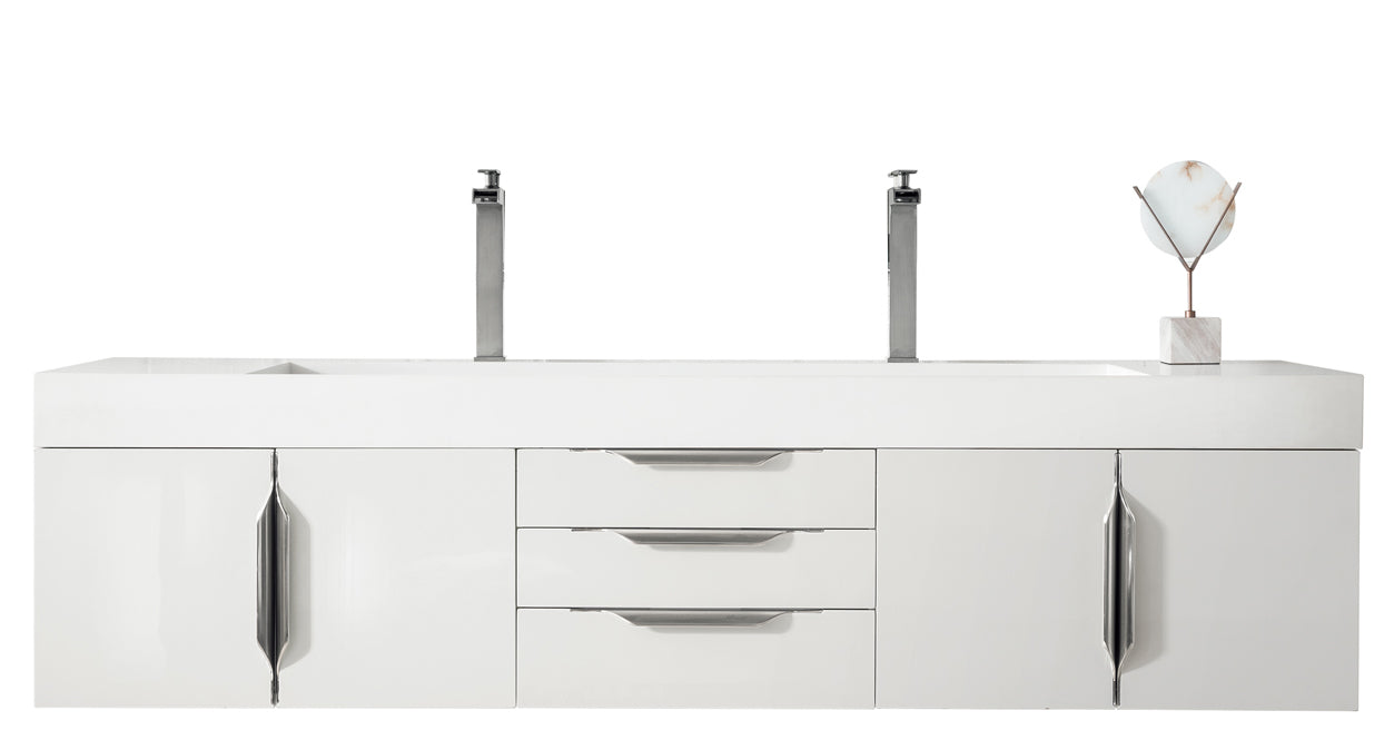 James Martin Furniture - Columbia 72" Double Wall Mount Vanity Cabinet, Glossy White, Brushed Nickel - 983-V72D-W-GW-N - GreatFurnitureDeal