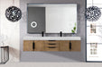 James Martin Furniture - Columbia 72" Double Wall Mount Vanity, Latte Oak, Matte Black w/ Glossy White Composite Stone Top - 983-V72D-W-LO-B-GW - GreatFurnitureDeal