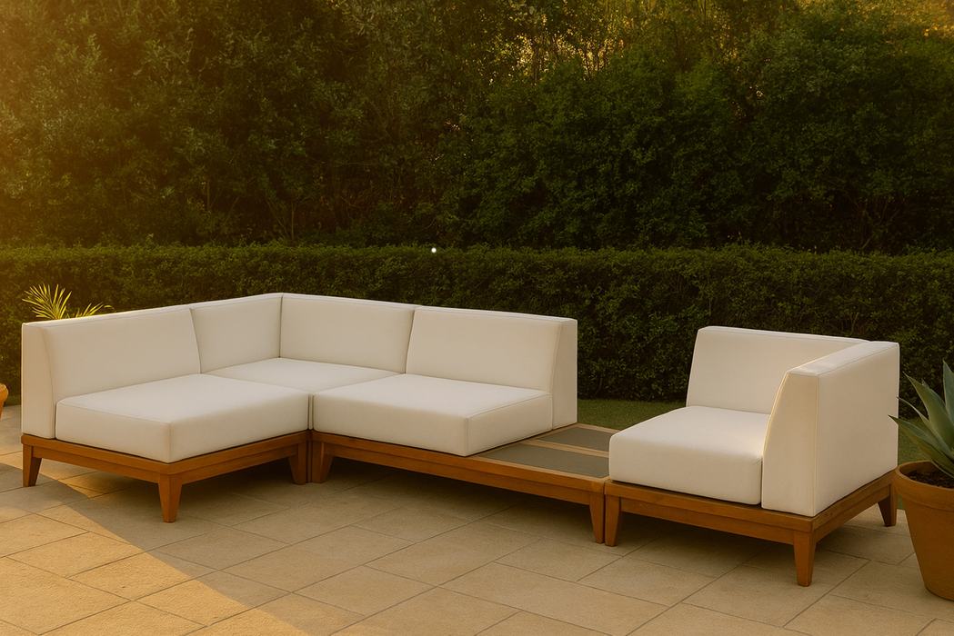 Meridian Furniture - Rio 125" Off White Off White Water Resistant Fabric Upholstered 4pc. Patio Sectional - 389White-Sec4C - GreatFurnitureDeal