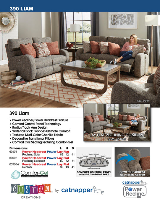 Catnapper - Liam 3 Piece Power Lay Flat Reclining Living Room Set in Concrete-Storm - 63901-STORM-3SET