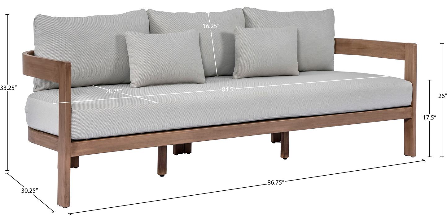 Meridian Furniture - Newport 86.75" Grey Water Resistant Fabric Upholstered Outdoor Patio Sofa - 396Grey-S - GreatFurnitureDeal