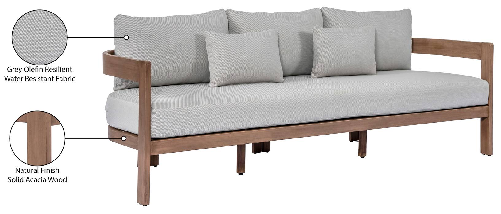 Meridian Furniture - Newport 86.75" Grey Water Resistant Fabric Upholstered Outdoor Patio Sofa - 396Grey-S - GreatFurnitureDeal