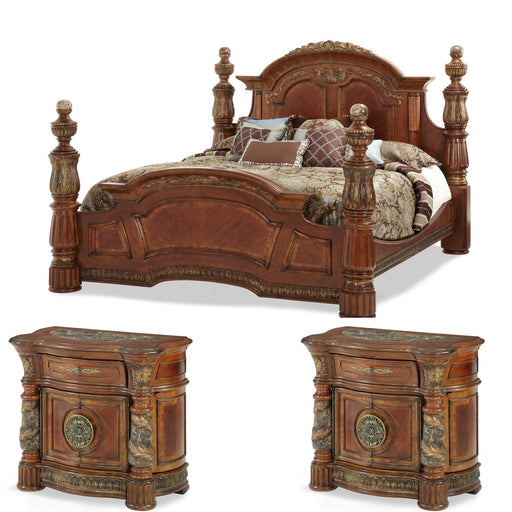 AICO Furniture - Villa Valencia 3 Piece King Poster Bedroom Set in Chestnut - 72000EKP-55-3SET - GreatFurnitureDeal