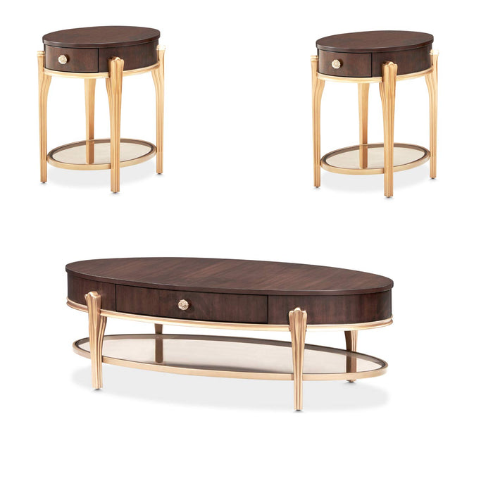 AICO Furniture - Camellia Field - 3 Occasional Table Set - Warm Pecan - N9090201-400-N9090202-400 - GreatFurnitureDeal