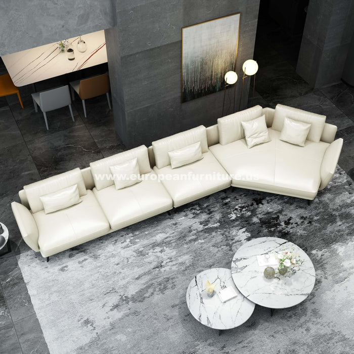 European Furniture - Galaxy Sectional Off White Italian Leather - EF-54437R-3RHC - GreatFurnitureDeal