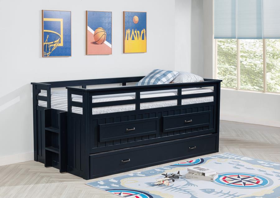 Coaster Furniture - Carlsbad Wood Twin Captains Bed With Trundle Navy Blue - 401980T - GreatFurnitureDeal