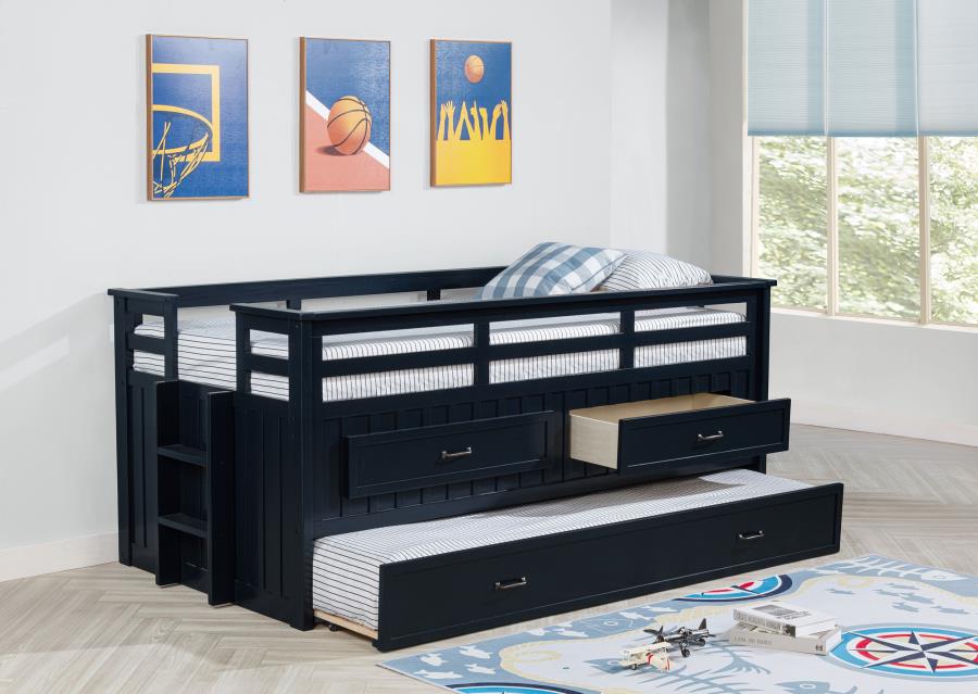 Coaster Furniture - Carlsbad Wood Twin Captains Bed With Trundle Navy Blue - 401980T - GreatFurnitureDeal