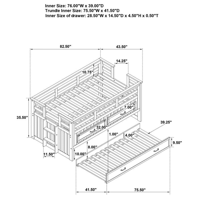 Coaster Furniture - Carlsbad Wood Twin Captains Bed With Trundle Navy Blue - 401980T - GreatFurnitureDeal