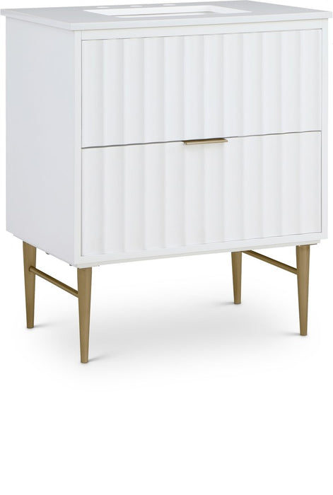 Meridian Furniture - Modernist 30" White Engineered Stone Top And Solid Wood Base Bathroom Vanity - 401White-30 - GreatFurnitureDeal