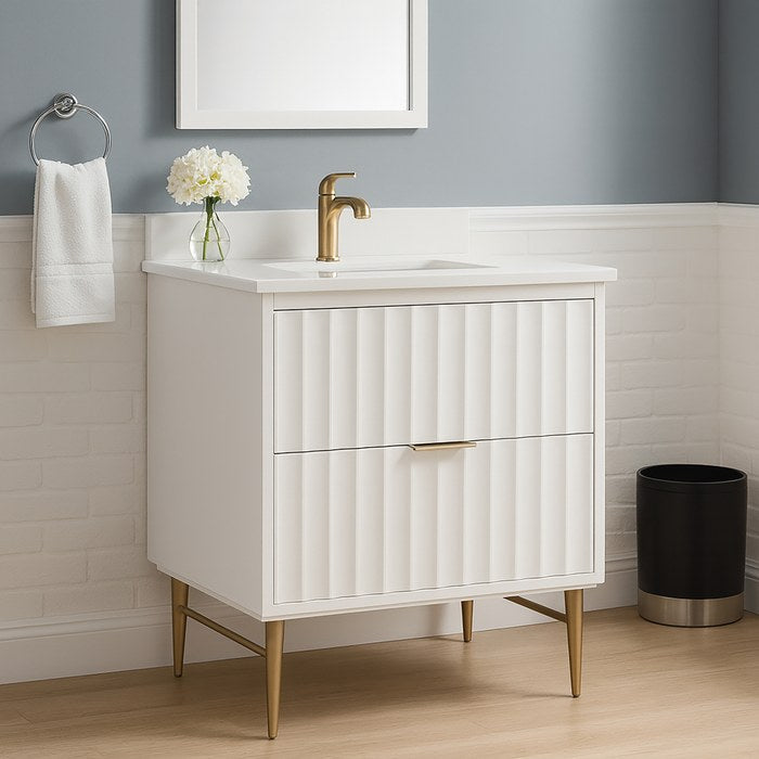 Meridian Furniture - Modernist 30" White Engineered Stone Top And Solid Wood Base Bathroom Vanity - 401White-30 - GreatFurnitureDeal