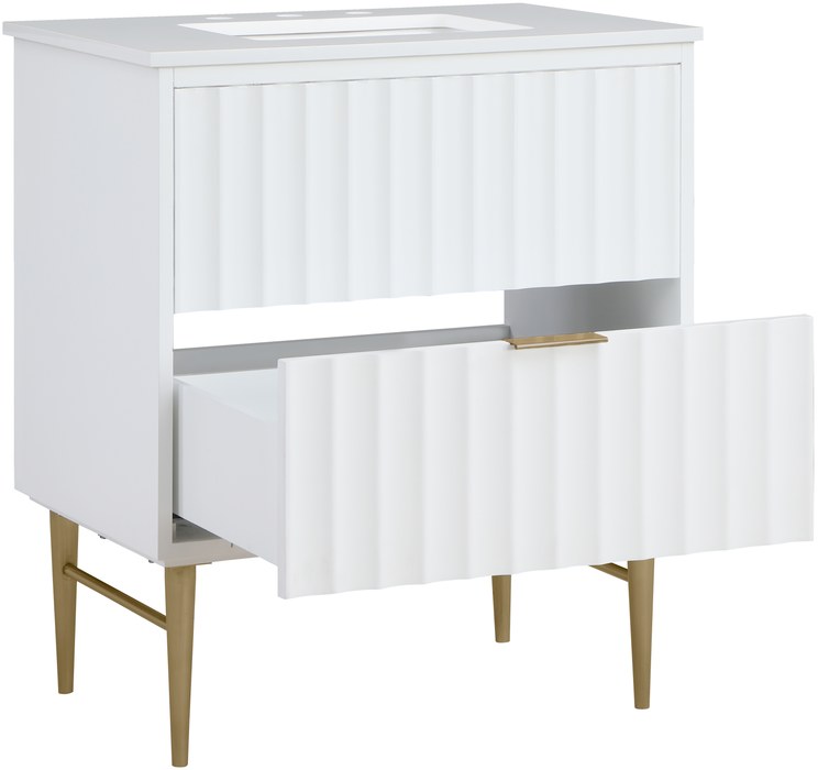 Meridian Furniture - Modernist 30" White Engineered Stone Top And Solid Wood Base Bathroom Vanity - 401White-30 - GreatFurnitureDeal