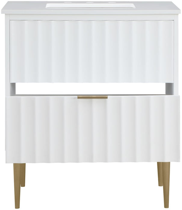 Meridian Furniture - Modernist 30" White Engineered Stone Top And Solid Wood Base Bathroom Vanity - 401White-30 - GreatFurnitureDeal