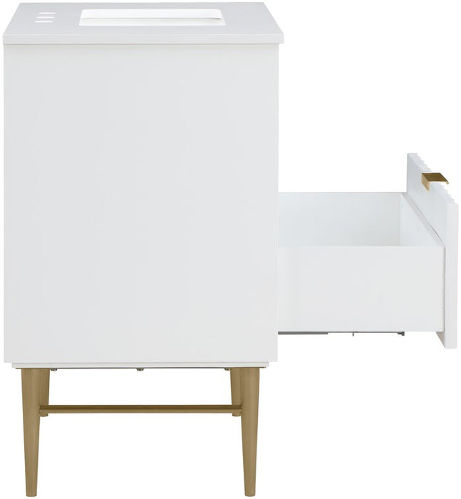 Meridian Furniture - Modernist 30" White Engineered Stone Top And Solid Wood Base Bathroom Vanity - 401White-30 - GreatFurnitureDeal