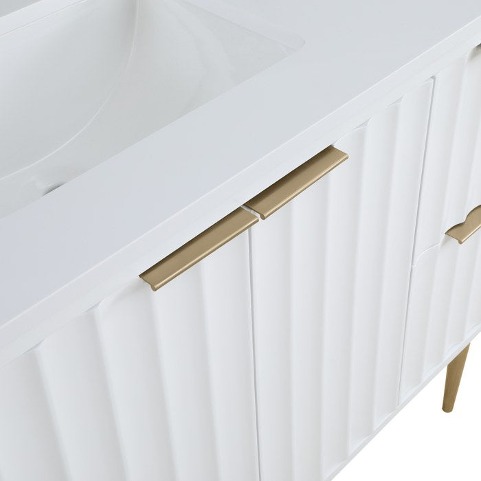 Meridian Furniture - Modernist 48" White Engineered Stone Top And Solid Wood Base Bathroom Vanity - 401White-48 - GreatFurnitureDeal