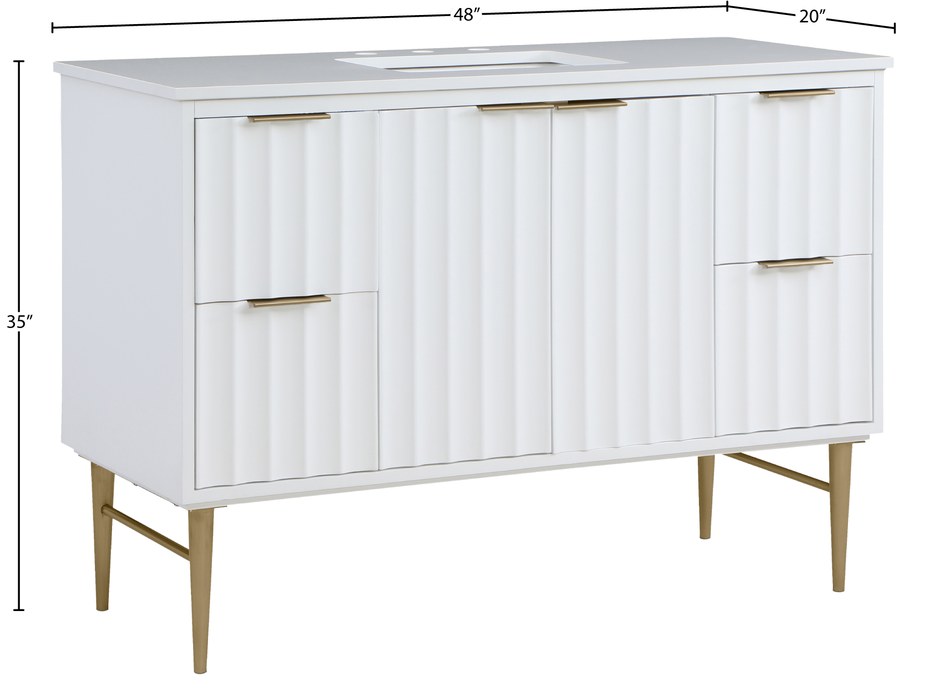 Meridian Furniture - Modernist 48" White Engineered Stone Top And Solid Wood Base Bathroom Vanity - 401White-48 - GreatFurnitureDeal