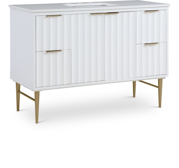Meridian Furniture - Modernist 48" White Engineered Stone Top And Solid Wood Base Bathroom Vanity - 401White-48 - GreatFurnitureDeal