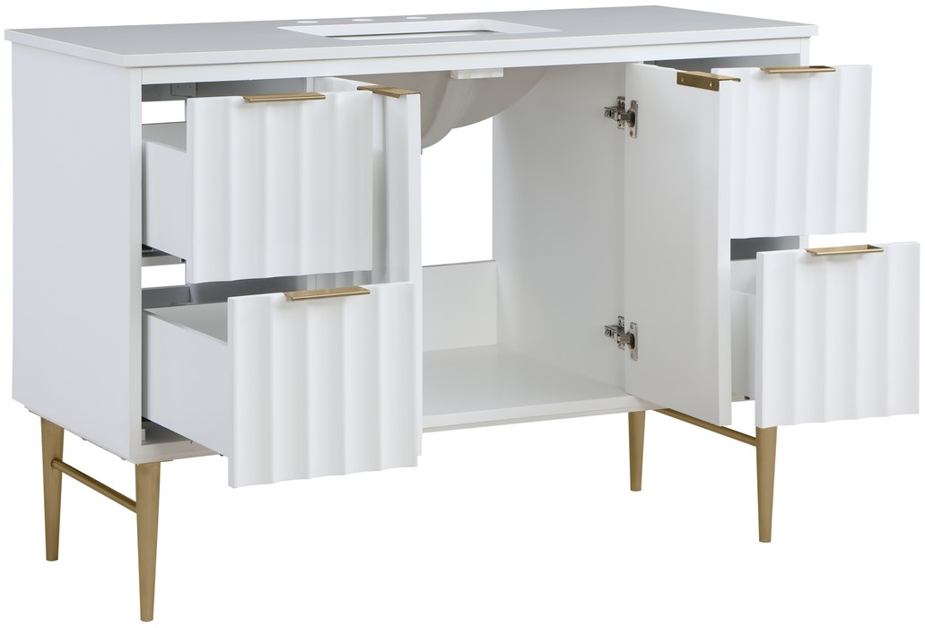 Meridian Furniture - Modernist 48" White Engineered Stone Top And Solid Wood Base Bathroom Vanity - 401White-48 - GreatFurnitureDeal