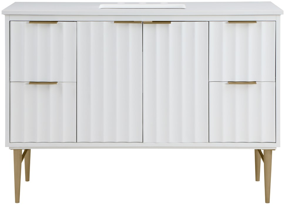 Meridian Furniture - Modernist 48" White Engineered Stone Top And Solid Wood Base Bathroom Vanity - 401White-48 - GreatFurnitureDeal